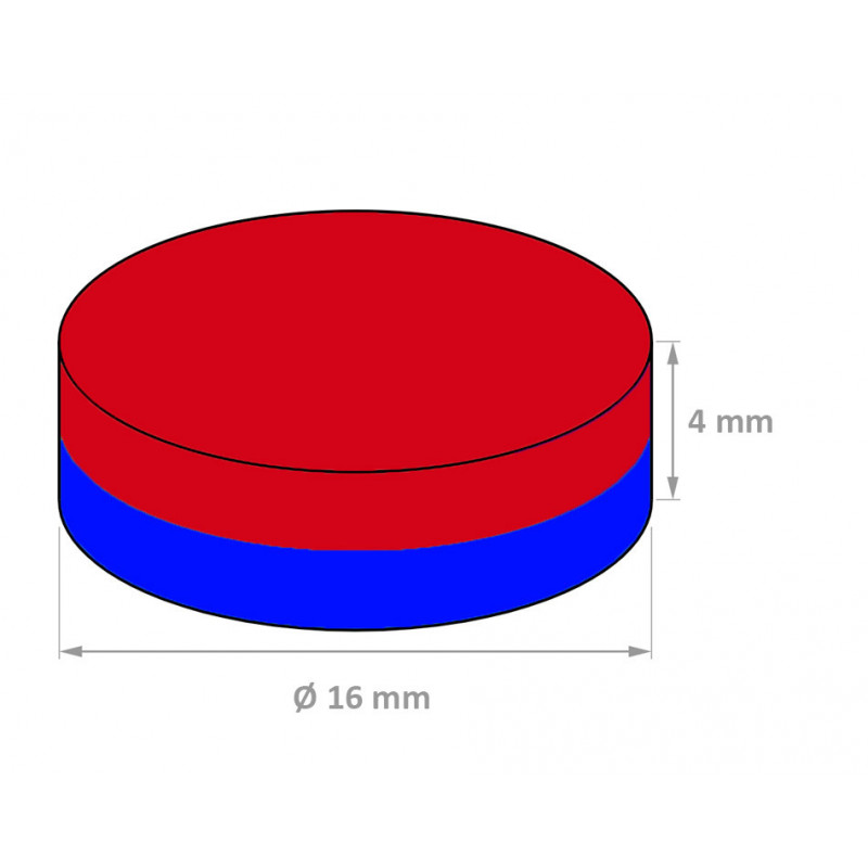 Neodymium Disc Ø 16 mm x 4 mm, Powerful Neodymium Magnets