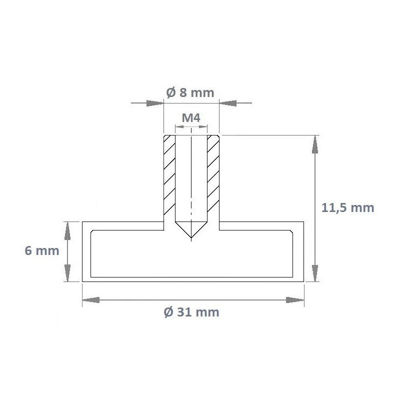 Neodymium pot magnets with rubber coating 31 x 6 x 11.5 x 8 x M4 (Neodymium Magnets)
