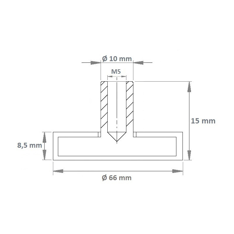 Pot magnétique avec caoutchouc antiglisse 66x8.5x15x10xM5