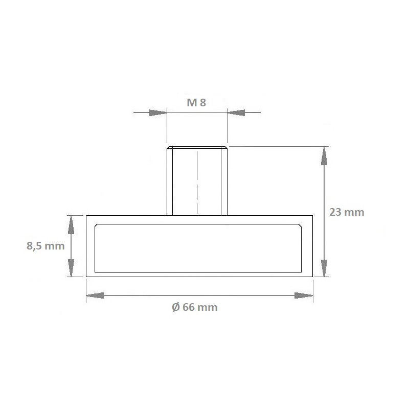 Bases de Neodimio recubiertas de caucho 66 x 8 x 23,5 x M8