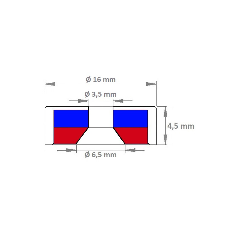 Base magnétique en ferrite avec trou traversant fraisé 16x4.5x3.5x7.4mm