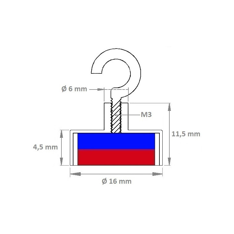 Topfmagnete ferrit mit Haken16 x 4.5 x 11.5 x 6 mm (FerritMagnete)