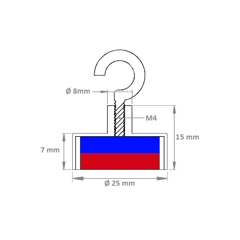 Pot magnétique Ferrite avec crochet 25x7x15x8mm, économique