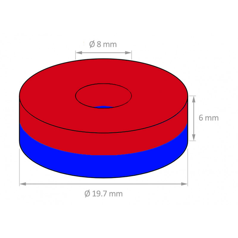 Anneau magnétique 19.7x8x6mm,  placage (Aimants en ferrite)